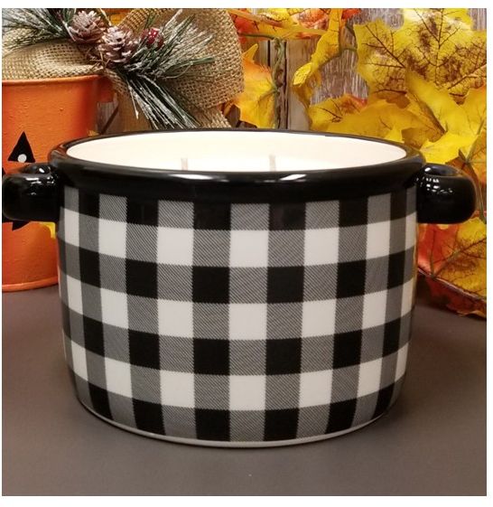 Black and White Gingham Soup Bowl with Aunt Bee's Cinnamon Buns Scent